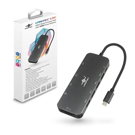 Vantec USB C Hub 2xUSB3.3xUSB2.0 2x4K HDMI(60Hz);VGA;Gigabit RJ45;SD&MicroSD reader; Requires DP Alt Mode signal from USB C por 